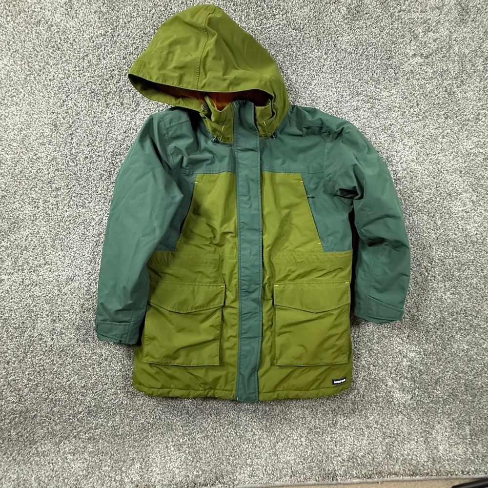 Lands End Squall Parka Jacket Green Hooded Insulated L 14-16